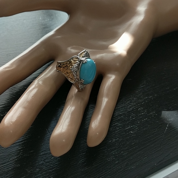 GEMS EN VOGUE Oval Turquoise Hammered Band Ring 5 - Picture 5 of 9